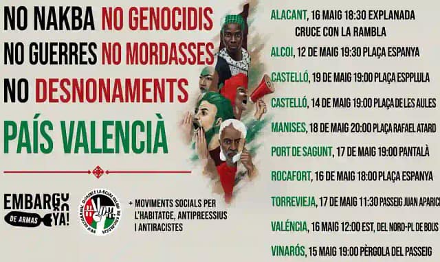 Valencia se manifiesta por Palestina. Convocatorias y adhesiones.
