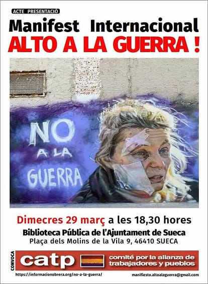 Presentación en Sueca (València) del Llamamiento internacional “¡Alto a la Guerra!”