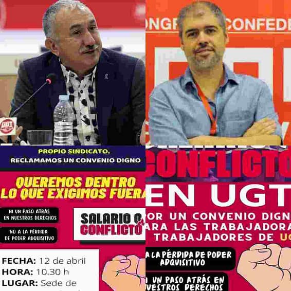 UGT Andalucia protesta contra los recortes salariales a su plantilla, también la de CCOO en Galicia.