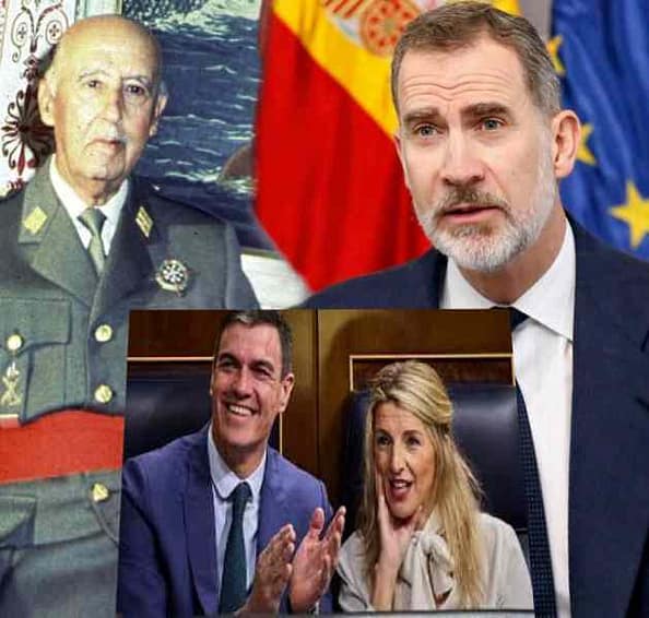 Composición de fotos de Franco, Rey y Gobierno
