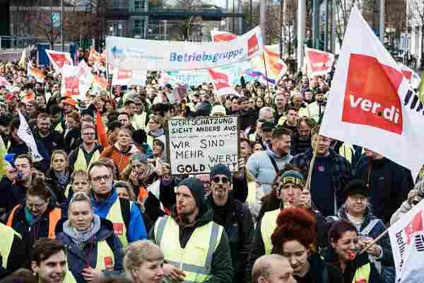 Manifestación sindical en Berlin. Foto de archivo