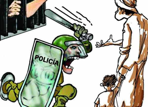 Dibujo de policía apaleando pobres