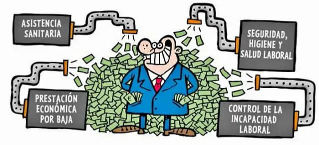 Dibujo sobre privatización asistencia por mutuas laborales