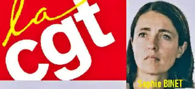 Logo y foto de la Secretaria general de la CGT en Francia