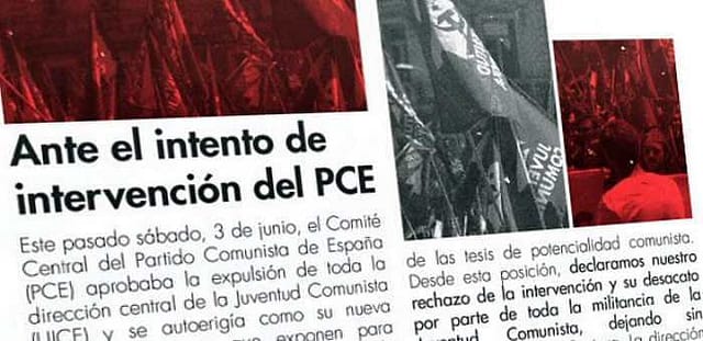 Comunicado ante la intervención de la Juventud Comunista por el PCE