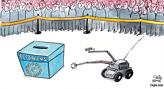 Dibujo de urna electoral y operativo antibombas