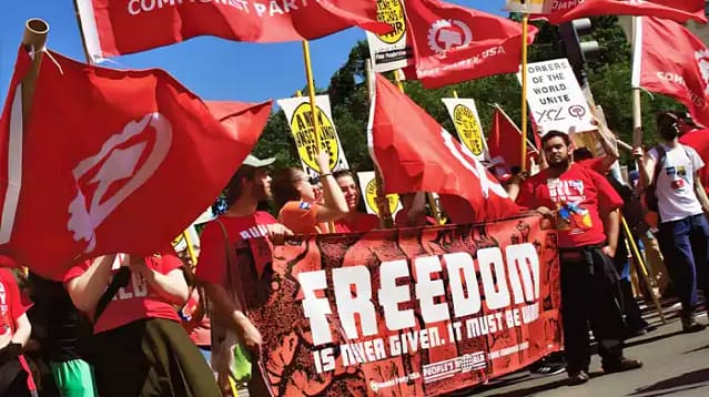 Manifestación de comunistas del pc estados unidos