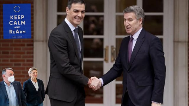 Imagen de lideres españoles alineados con la Europa belicista