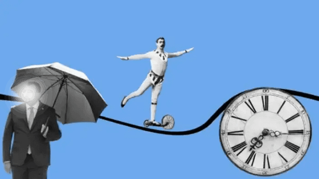 Dibujo de un equilibrista sobre cuerda elevada