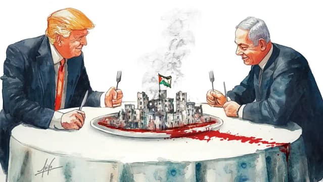 Dibujo de Trump y Netanyahu sangrando a GAza