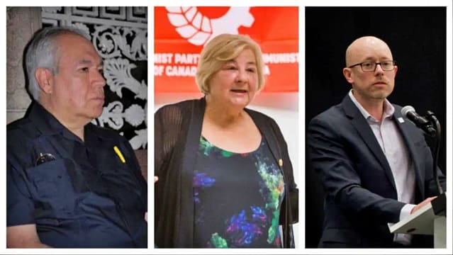 Ponentes en la reunión: Cuauhtémoc Amezcua Dromundo, miembro de la Dirección Nacional del Partido Popular Socialista de México; Liz Rowley, líder del Partido Comunista de Canadá; y C.J. Atkins, miembro de la Junta Nacional de la CPUSA