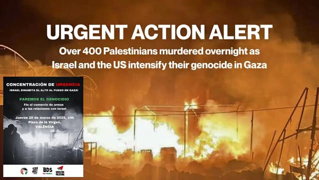 Cartel de Samidoun y de la convocatoria solidaria de Valencia