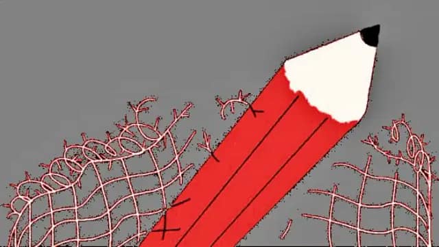 Imagen modificada de lápiz atravesando una valla de Michael DeForge a través de la Unión Nacional de Escritores (X)