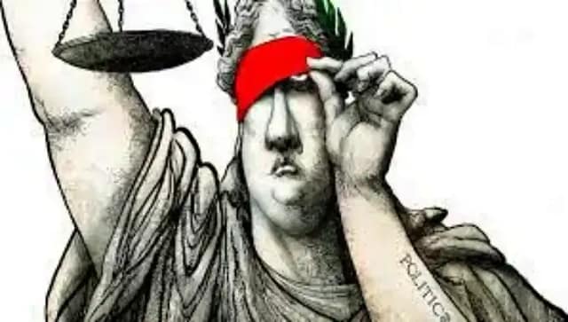 Dibujo mostrando una imagen de la justicia quitándose la venda