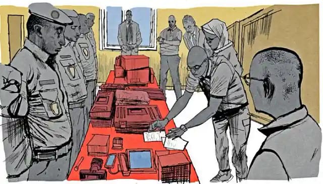 Foto: Matt Rota. Dibujo de una oficina fronteriza en algún país africano