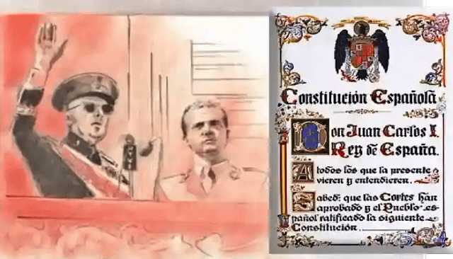 Composición de dibujos sobre nombramiento del rey y constitución posterior