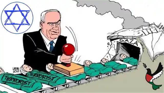 Dibujo original del artículo con logos israelí y palestino