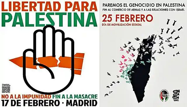 Carteles de las movilizaciones por Palestina del 17 y 25 F