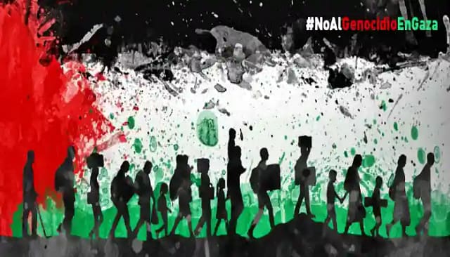 Dibujo sobre bandera palestina de éxodo palestino