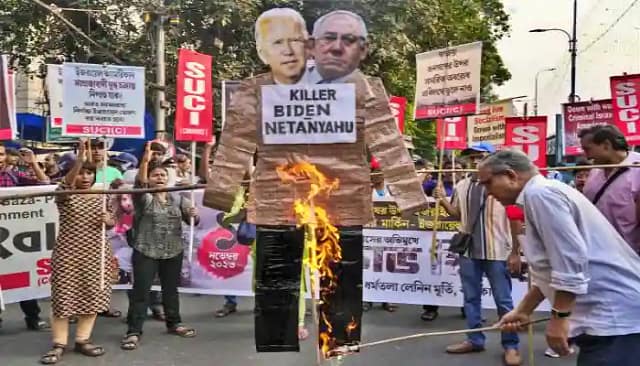 Foto manifestación trabajadores por el alto el fuego