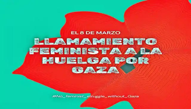 Imagen de la portada del folleto convocando a la huelga por Gaza el 8 de marzo