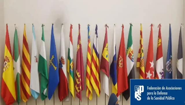Banderas comunidades autónomas y logo de la Federación Asociaciones Defensa de la Sanidad Pública