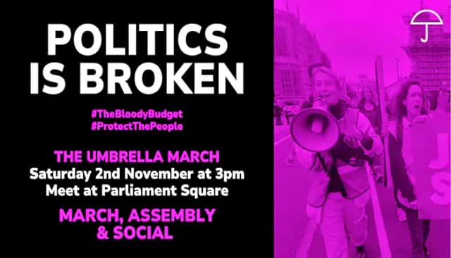 Marcha de los Paraguas en Reino Unido el 2 de noviembre