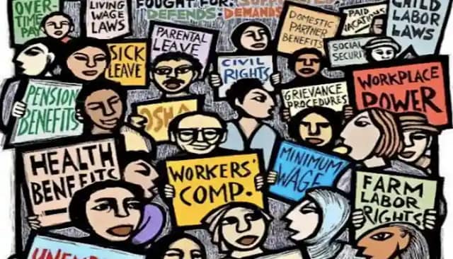 Dibujo de personas con pancartas sociales