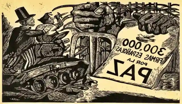 Dibujo de ofensiva militar de la OTAN contra la PAZ