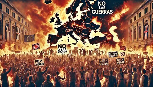 Imagen por IA de europa contra la guerra
