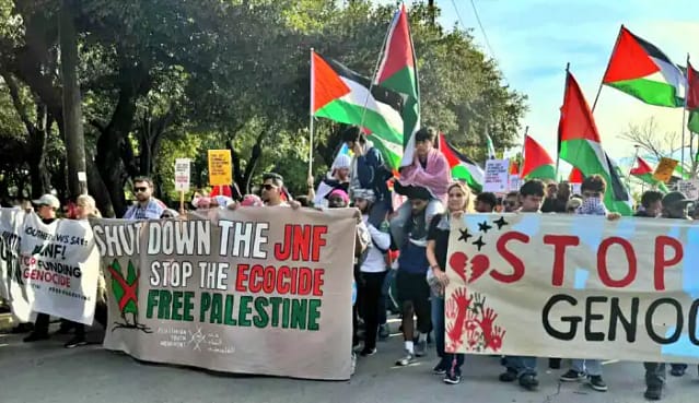 Protesta contra la conferencia sionista en Dallas, 16 de noviembre de 2024. WW FOTO: Gloria Rubac