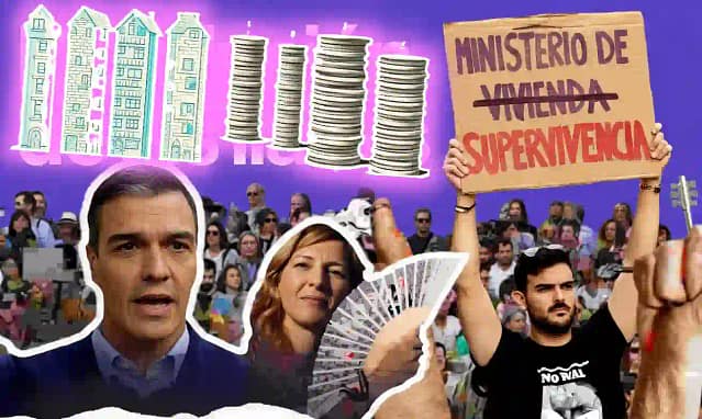 Diseño por IA de protesta por vivienda digna y presidente de Gobierno