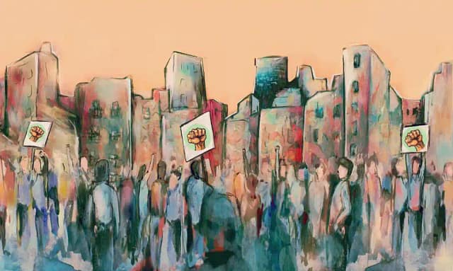 Composición de manifestantes trabajadores