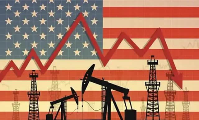 Torres petroleras sobre fondo de bandera de norteamérica