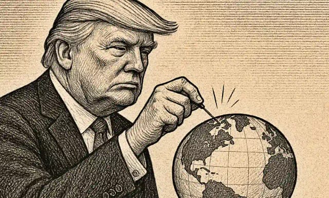 Dibujo de Donald Trump pinchando un globo terráqueo