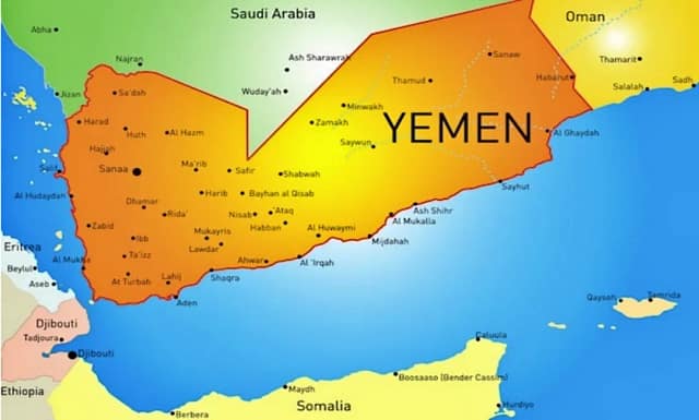 Mapa de Yemen en la cuenca mediterránea