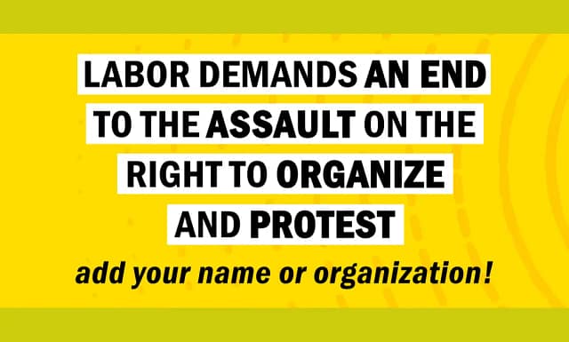 Cartel recogida de firmas por los derechos de los trabajadores de EUU