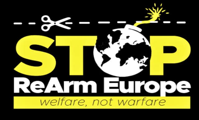 Logo oficial de la campaña Stop Rearm Europe