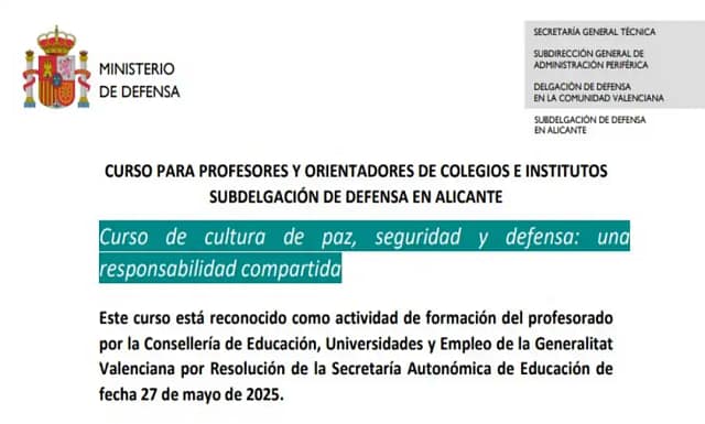 El Ministerio de Defensa imparte al profesorado de Valencia cursos sobre la OTAN y fomento del reclutamiento.