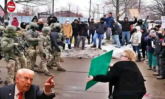 Composición fotográfica con Trump instigando al ejército contra la población