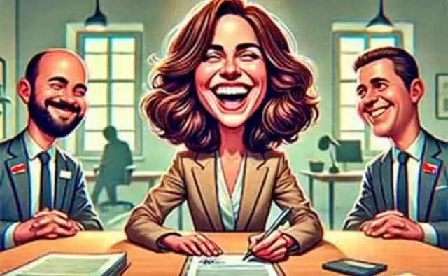 Dibujo de Ayuso y sindicalistas del artículo original de Labora