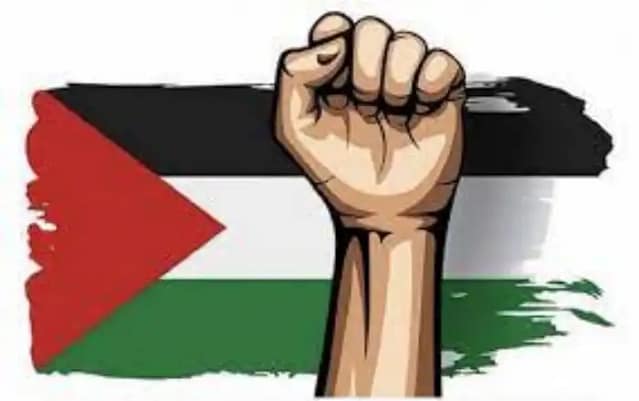 Dibujo bandera palestina con puño en alto