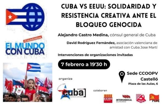 Castelló, 7 de febrero: Solidaridad contra el bloqueo de Cuba.