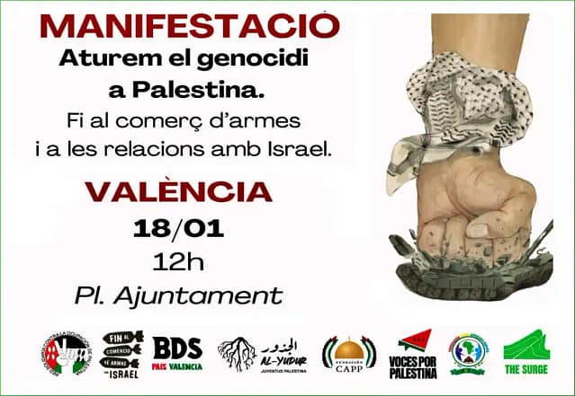 Manifestación por Palestina en Valencia el sábado 18 de enero.
