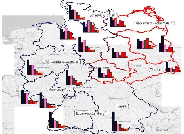 Mapa territorial de resultados electorales al Parlamento Alemán